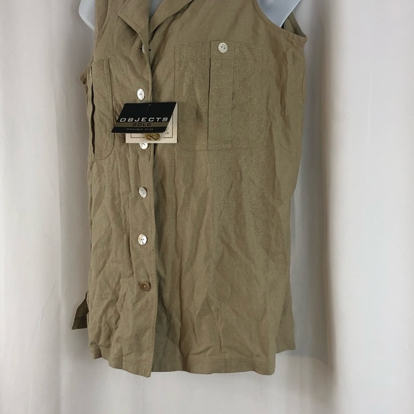 Objects Gold textured Silk button front collared sleeveless shirt pockets NWT S - Picture 12 of 15